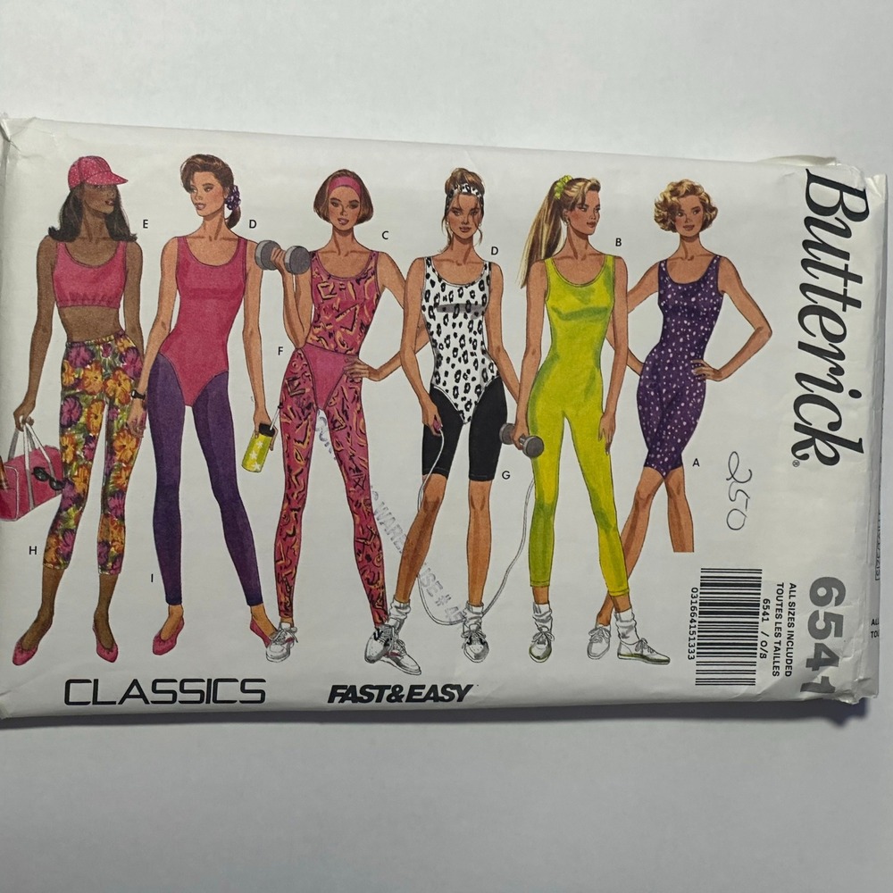 Butterick Sewing Pattern 6541 Womens XS-XL Multi Activewear Unitard Leotard 1992